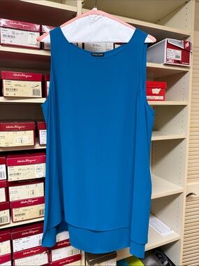 Eileen Fisher teal high-low hem Sleeveless 100% silk Tank Top